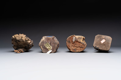 Eight Chinese carved wooden sculptures with traces of polychromy and gilding, 19th C.