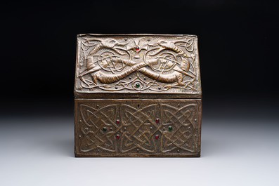 Attributed to Alfred Daguet (Paris, 1875-1942): An Art Nouveau repouss&eacute; copper- and cabochon-mounted casket, France, ca. 1900