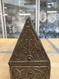 Attributed to Alfred Daguet (Paris, 1875-1942): An Art Nouveau repouss&eacute; copper- and cabochon-mounted casket, France, ca. 1900
