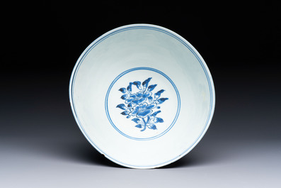 A Chinese blue and white 'Butterflies and Flowers' bowl, Transitional period
