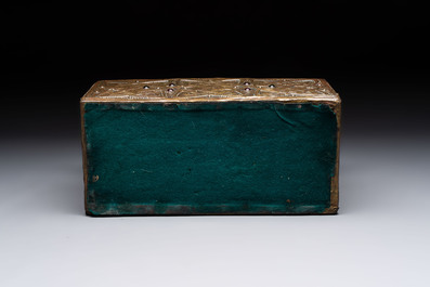 Attributed to Alfred Daguet (Paris, 1875-1942): An Art Nouveau repouss&eacute; copper- and cabochon-mounted casket, France, ca. 1900