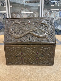 Attributed to Alfred Daguet (Paris, 1875-1942): An Art Nouveau repouss&eacute; copper- and cabochon-mounted casket, France, ca. 1900