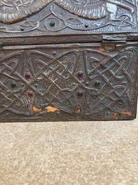 Attributed to Alfred Daguet (Paris, 1875-1942): An Art Nouveau repouss&eacute; copper- and cabochon-mounted casket, France, ca. 1900