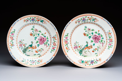 Six Chinese famille rose 'Peacock' plates, Qianlong