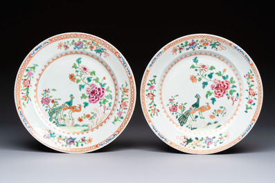 Six Chinese famille rose 'Peacock' plates, Qianlong