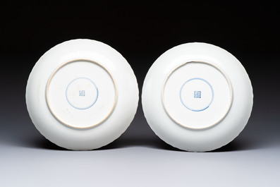 A pair of Chinese famille verte 'Antiquities' dishes, Kangxi