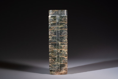 A large Chinese Liangzhu-type mottled jade cong, Neolithic period or later