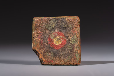 A gilt polychrome stucco votive plaque, Tsha Tsha, Tibet, 18/19th C.