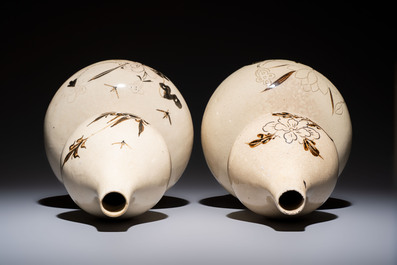 A pair of Chinese Cizhou double gourd vases, Ming