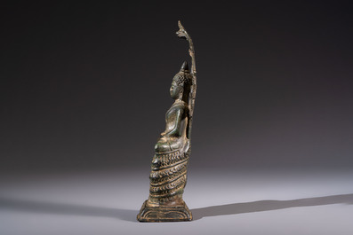 A Cambodian bronze Buddha and a Thai Buddha head, 19th C.