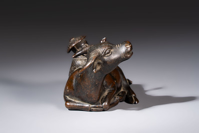 A Chinese bronze 'Boy and Buffalo' paperweight, Ming