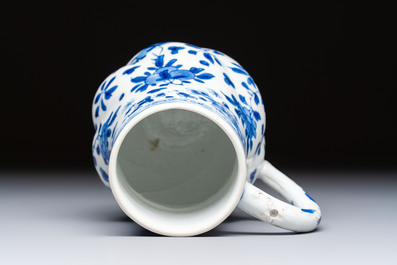 A Chinese blue and white twisted jug with floral design, Kangxi