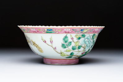 Four Chinese famille rose 'Phoenix and Peony' bowls for the Straits or Peranakan market, Qianlong mark, Republic