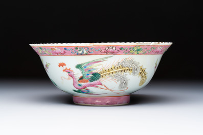Four Chinese famille rose 'Phoenix and Peony' bowls for the Straits or Peranakan market, Qianlong mark, Republic
