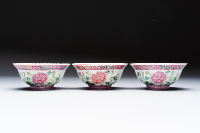 Four Chinese famille rose 'Phoenix and Peony' bowls for the Straits or Peranakan market, Qianlong mark, Republic