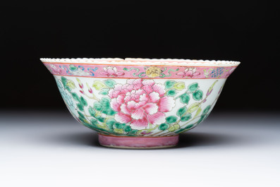 Four Chinese famille rose 'Phoenix and Peony' bowls for the Straits or Peranakan market, Qianlong mark, Republic