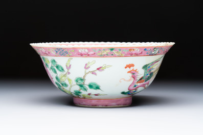 Four Chinese famille rose 'Phoenix and Peony' bowls for the Straits or Peranakan market, Qianlong mark, Republic