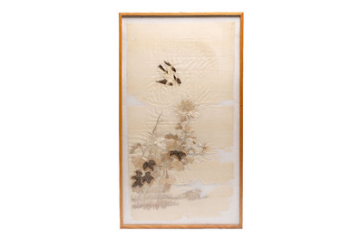 Two Chinese embroidered silk panels, 19/20th C.