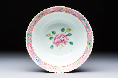 Four Chinese famille rose 'Phoenix and Peony' bowls for the Straits or Peranakan market, Qianlong mark, Republic