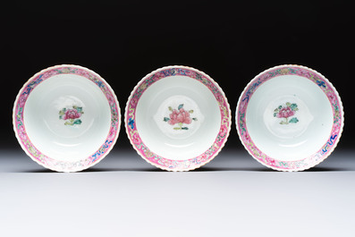 Four Chinese famille rose 'Phoenix and Peony' bowls for the Straits or Peranakan market, Qianlong mark, Republic