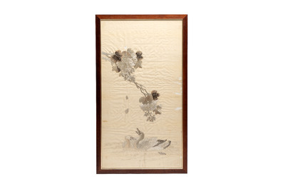 Two Chinese embroidered silk panels, 19/20th C.