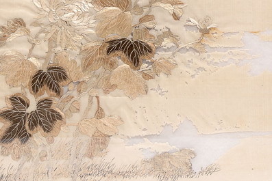 Two Chinese embroidered silk panels, 19/20th C.