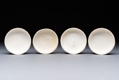 Four Chinese white-glazed boxes and covers with incised floral design from the Jepara shipwreck, Dehua or Anxi kiln, Song