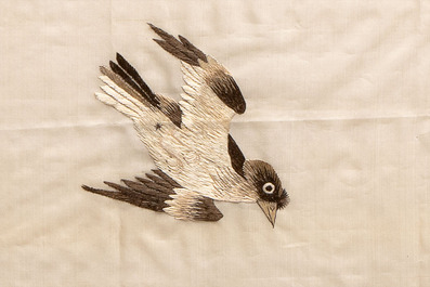 Two Chinese embroidered silk panels, 19/20th C.
