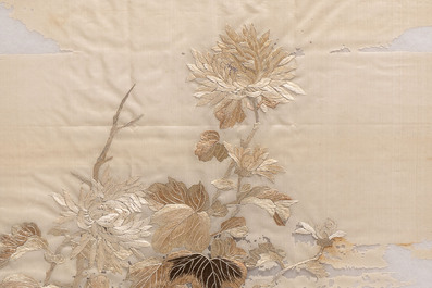Two Chinese embroidered silk panels, 19/20th C.