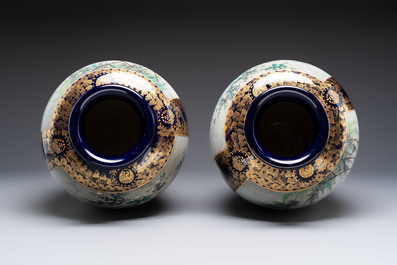 A fine pair of Japanese Satsuma 'Birds and Flowers' vases, Kinkozan 錦光山 mark, Meiji, 19th C.