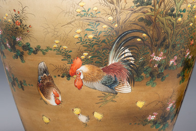 A fine pair of Japanese Satsuma 'Birds and Flowers' vases, Kinkozan 錦光山 mark, Meiji, 19th C.