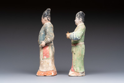 Three Chinese cold painted pottery figures, Sui/Ming