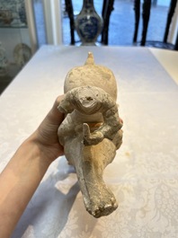Three Chinese cold painted pottery figures, Sui/Ming