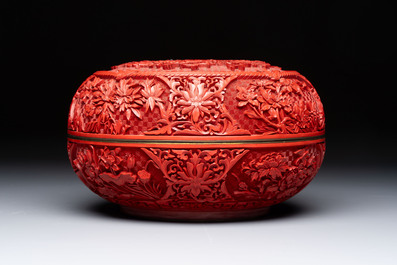 A Chinese cinnabar lacquer 'Flower Basket' box and cover, 19/20th C.