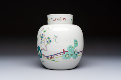 A Chinese famille rose 'Playing Boys' jar and cover, Kangxi mark, 19th C.