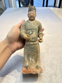 Three Chinese cold painted pottery figures, Sui/Ming