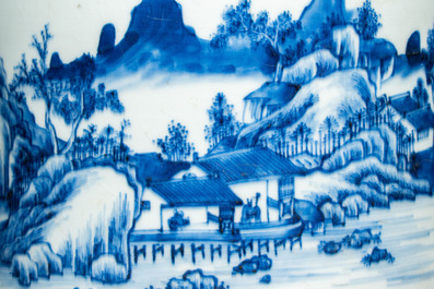 A Chinese blue and white 'Landscape' tripod censer, 20th C.