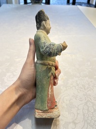Three Chinese cold painted pottery figures, Sui/Ming