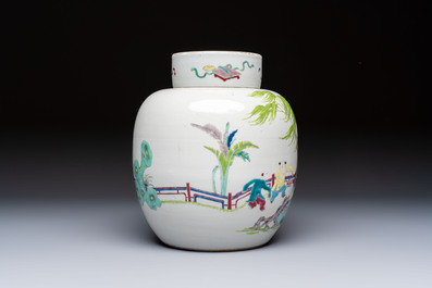 A Chinese famille rose 'Playing Boys' jar and cover, Kangxi mark, 19th C.