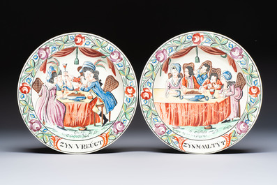 Five Dutch-decorated English 'Religious Subject' creamware plates, 18th C.