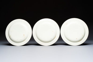 Five Dutch-decorated English 'Religious Subject' creamware plates, 18th C.