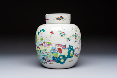 A Chinese famille rose 'Playing Boys' jar and cover, Kangxi mark, 19th C.
