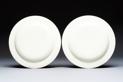 Five Dutch-decorated English 'Religious Subject' creamware plates, 18th C.