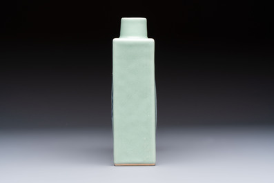 A Chinese blue, white and copper-red celadon-ground tea caddy with floral and bamboo design, Qianlong mark and of the period