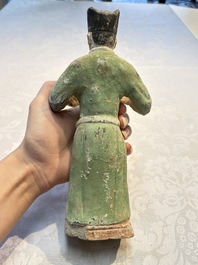 Three Chinese cold painted pottery figures, Sui/Ming