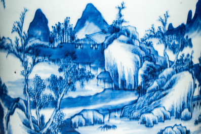 A Chinese blue and white 'Landscape' tripod censer, 20th C.