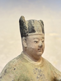 Three Chinese cold painted pottery figures, Sui/Ming