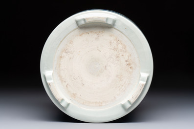 A Chinese blue and white 'Landscape' tripod censer, 20th C.