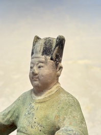 Three Chinese cold painted pottery figures, Sui/Ming