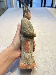 Three Chinese cold painted pottery figures, Sui/Ming